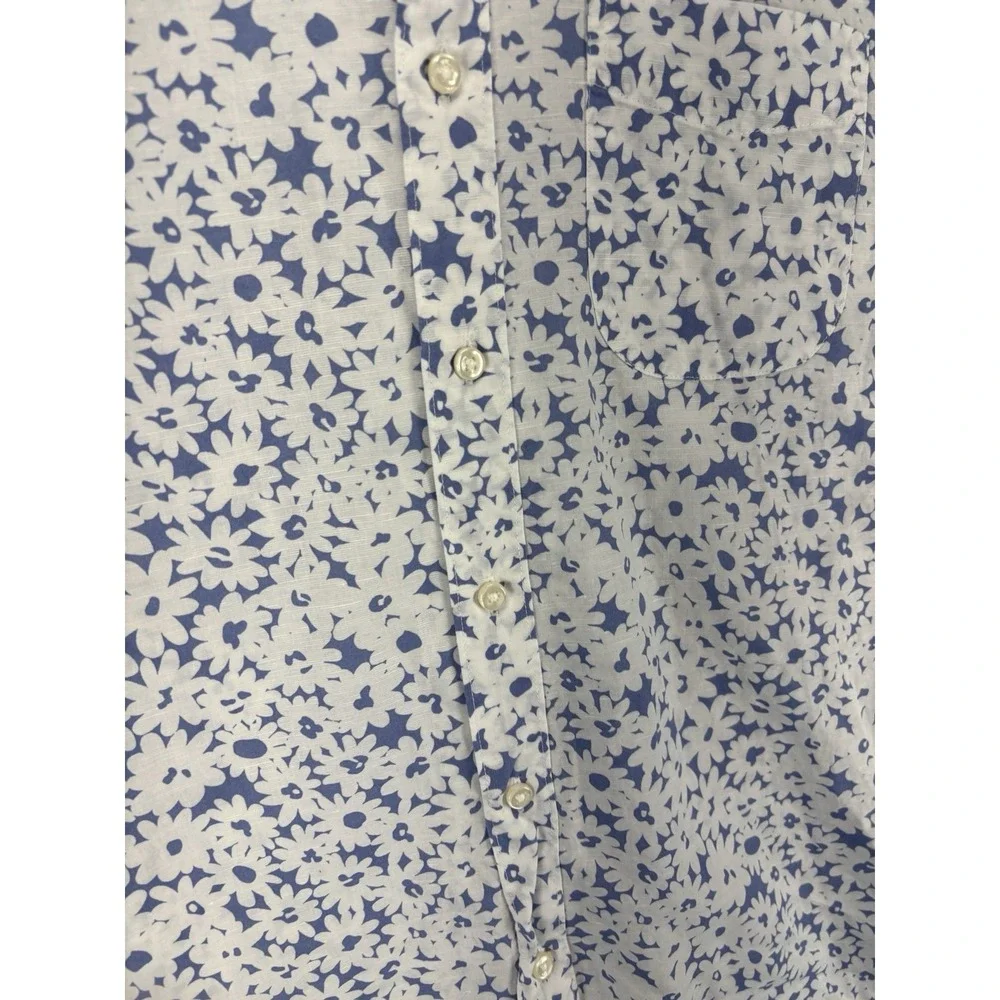 J Crew Classic Linen Blend Blue Floral Short Sleeve Shirt Mens M - Picture 8 of 11